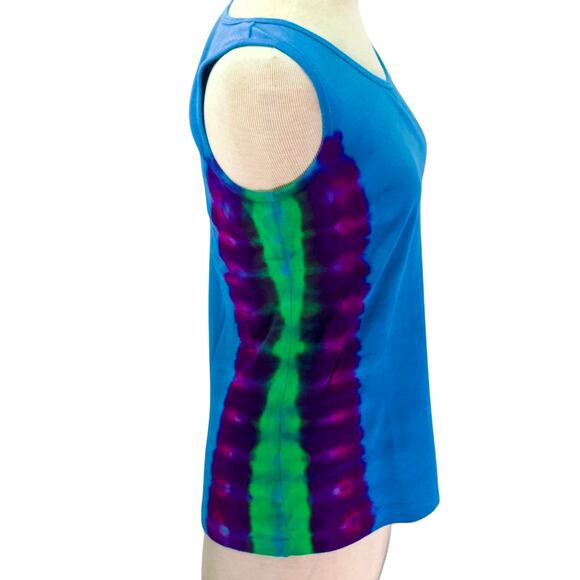 Womens Top Size Medium Blue Tie Dye Tank Handmade Hippie Vacation Travel Resort - Picture 1 of 4
